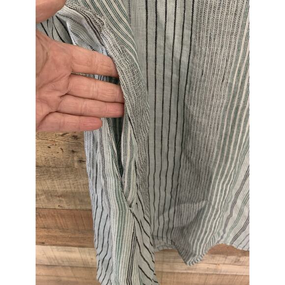 Flax Striped Lt Blue Woven Linen Tunic Dress Size 1G Lagenlook - Picture 6 of 11